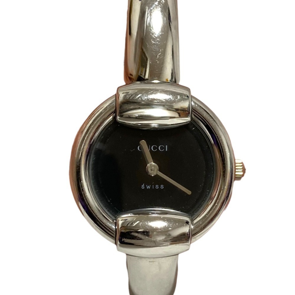 GUCCI 1400L Quartz Analog Bangle Watch, Black Dial, Silver Color, Women's Watch